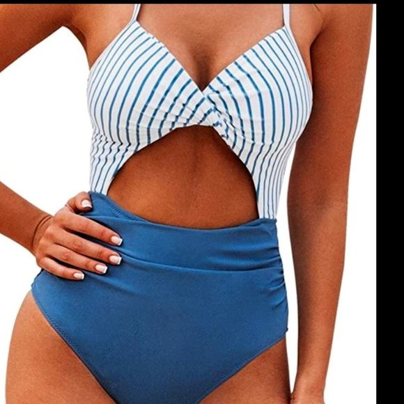 Cupshe Other - Navy Striped Twist Front One Piece Swimsuit M